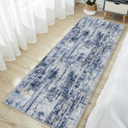 2'6''x8' Runner Rugs Washable Rug: Modern Abstract Hallway Blue Gold Carpet | - Image 3