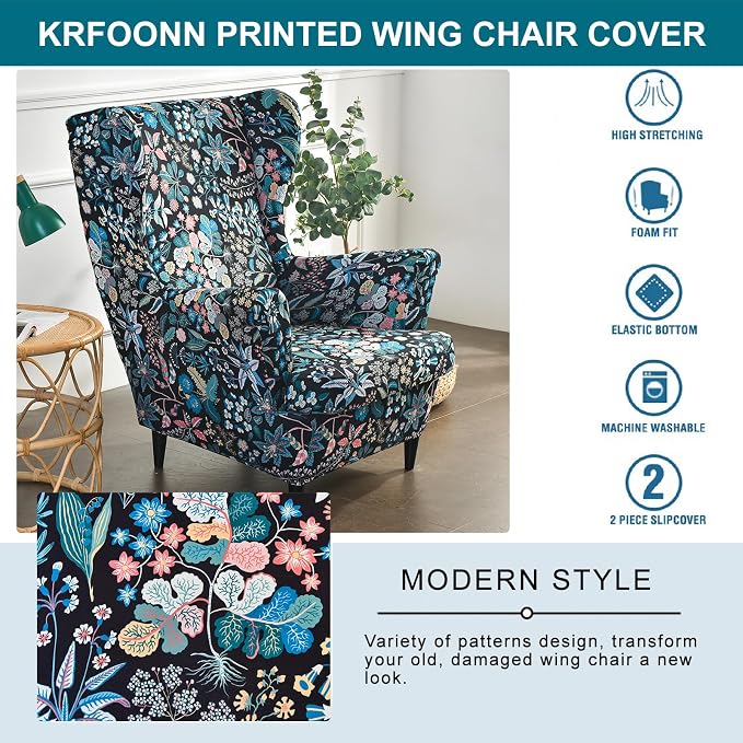 KRFOONN Wingback Chair Covers Slipcovers 2 Piece Stretch Wing Chair Covers - Image 3