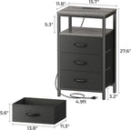 Huuger Nightstand with Charging Station, 27.6 Inch End Table Bedside Table with - Image 3