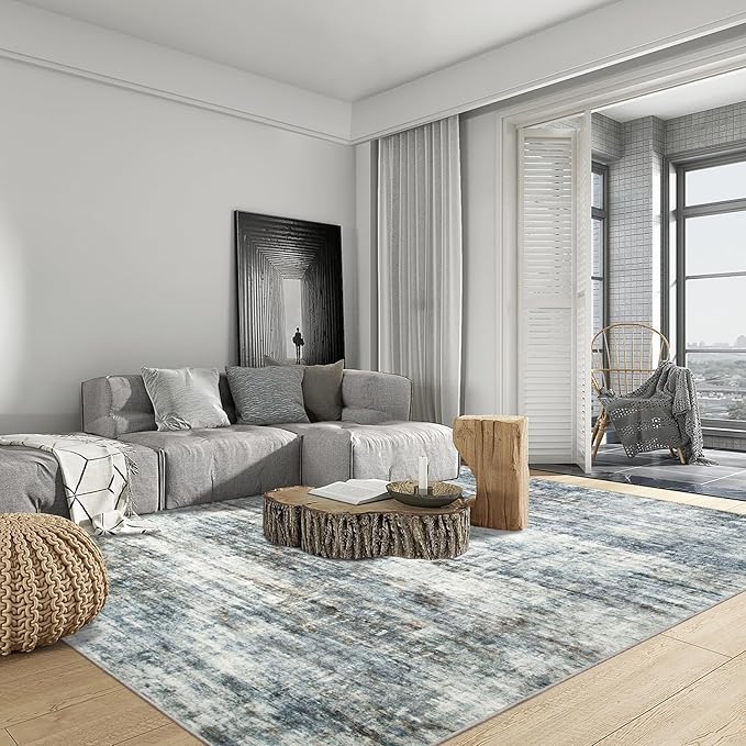 4x6 Area Rugs for Living Room: Washable Abstract Blue Multi Badroom Carpet | - Image 3