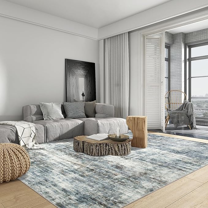 6x9 Area Rugs for Living Room: Washable Abstract Blue Multi Badroom Carpet | - Image 4