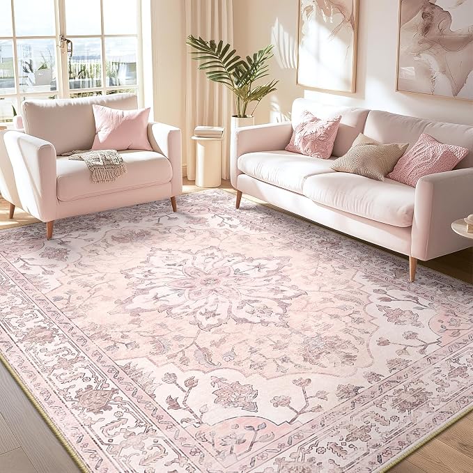 RELEANY Washable Area Rug, Water Repellent, Pet Friendly, Vintage Floral Boho - Image 3