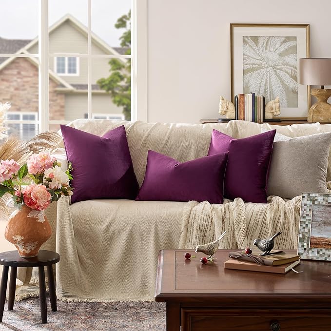 GIGIZAZA Velvet Pillow Covers 18x18 Decorative Pillows Pack of 2 Purple | Throw - Image 6