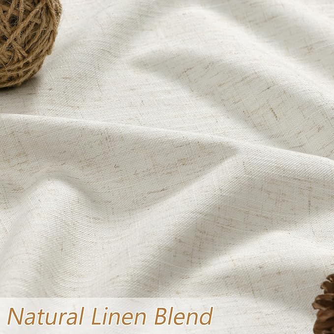 100% Blackout Linen Curtains for Bedroom 84 Inches Long Natural Cream Black Out - Image 3