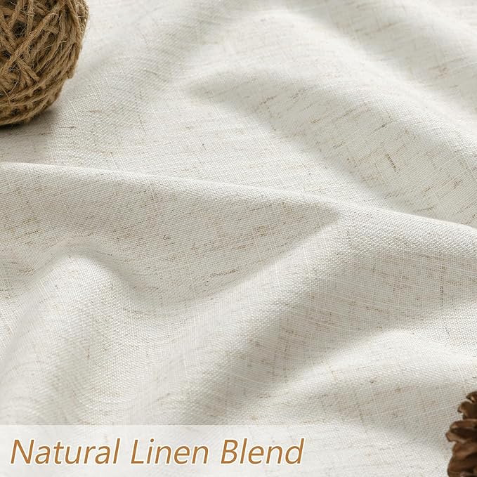 100% Blackout Linen Curtains for Bedroom 80 Inches Long Natural Cream Black Out - Image 3
