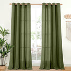YoungsTex Olive Green Linen Curtains, Semi Sheer Drapes by YoungsTex