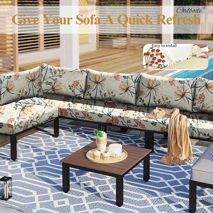 CALBODE 12PACK Outdoor Sofa Seat Cushion Covers, Floral Printed Stretch - Image 7