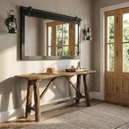 27"x49" Large Black Barn Door Mirror, Solid Wood Framed Accent Wall Mirror - Image 2