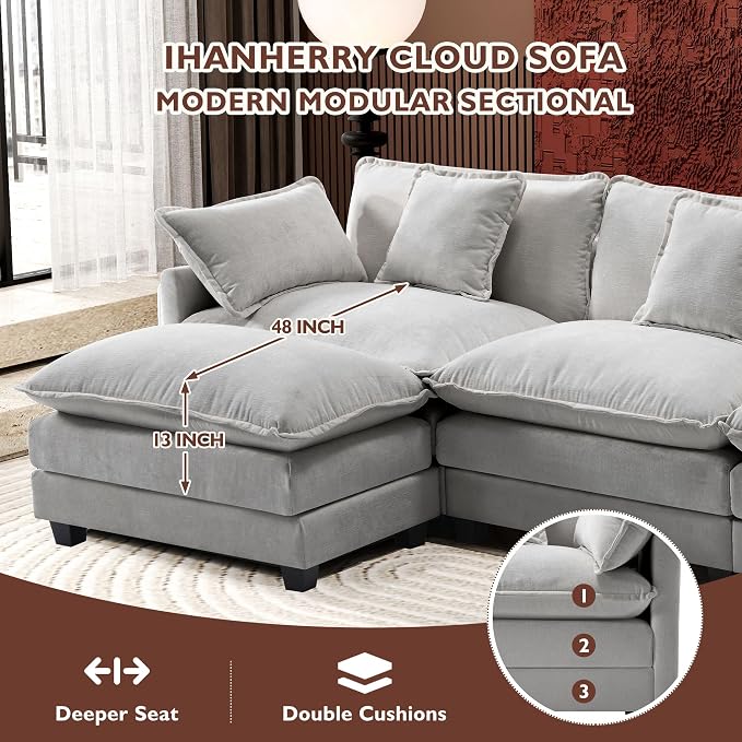 Ihanherry 111.4" L Shaped Modern Sofa Modular Sectional Cloud Couch - Image 3
