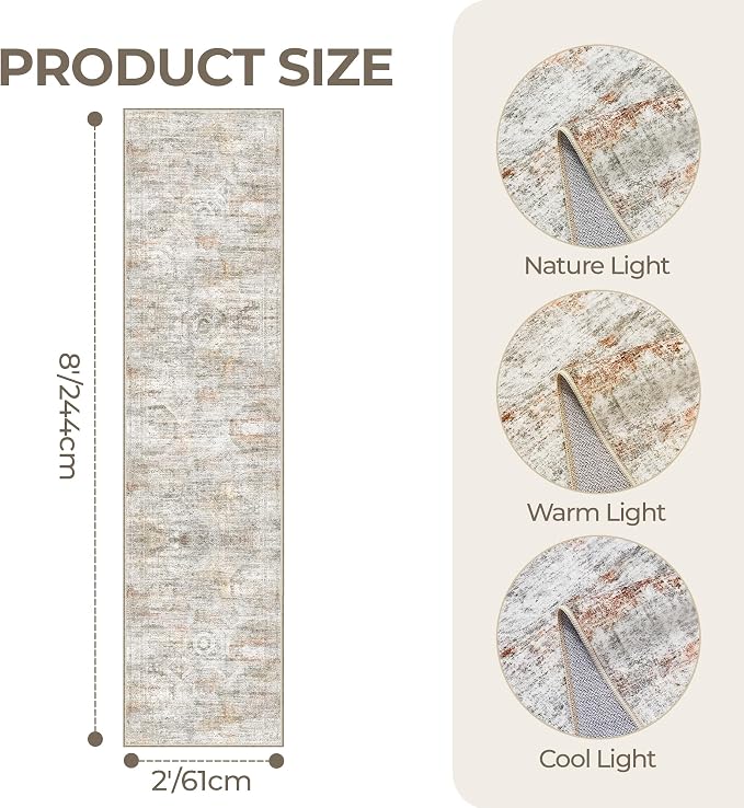 2x8 Runner Rug Non Slip, Washable Hallway Runner Rug, Nursery Room, Soft Runner - Image 2