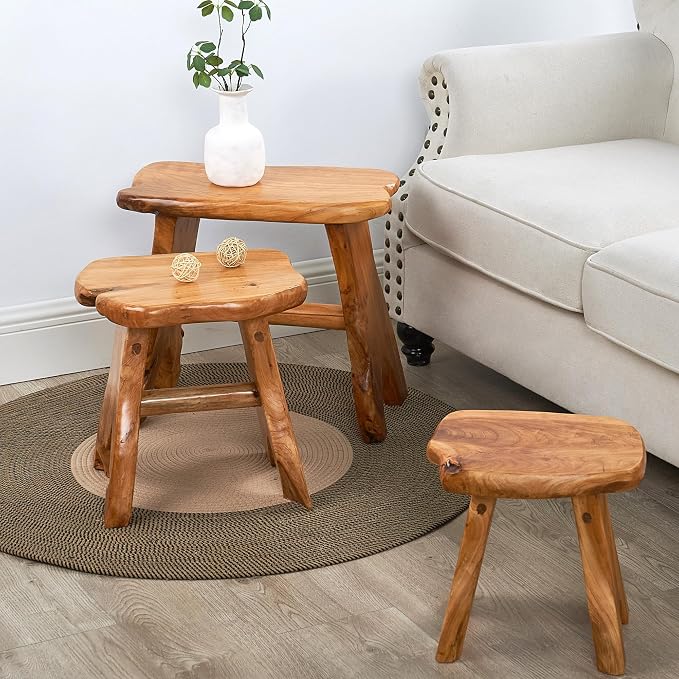 Greenage Cedar Roots Wooden Stool Naturally Shape Large 20" x 13" x 18" H Wood - Image 5