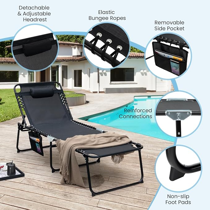 GYMAX Lounge Chair for Outside, 440lbs 27” Oversize Folding Beach Tanning - Image 7