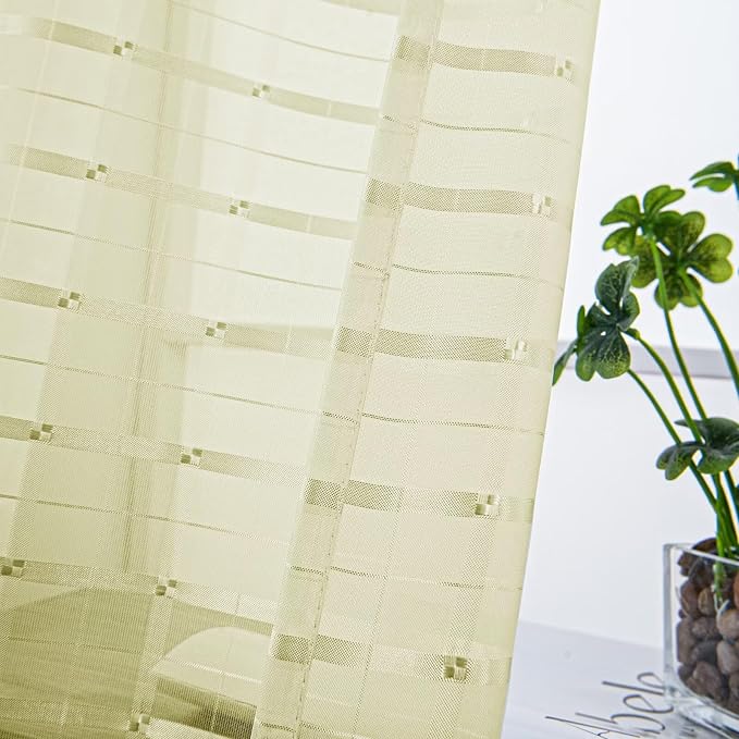 SpaceDresser Check Sheer Curtains 96 Inches 2 Panels Set, Rod Pocket Plaid - Image 2