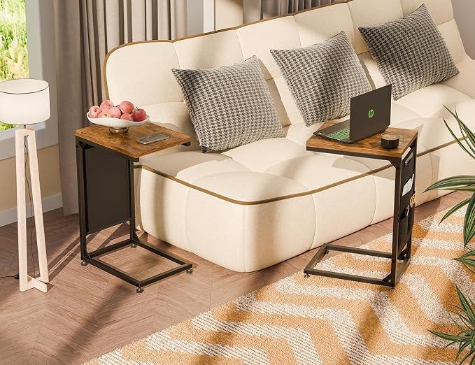 Simple Trending C Shaped End Table, Side Table TV Trays Set of 2 - Image 2