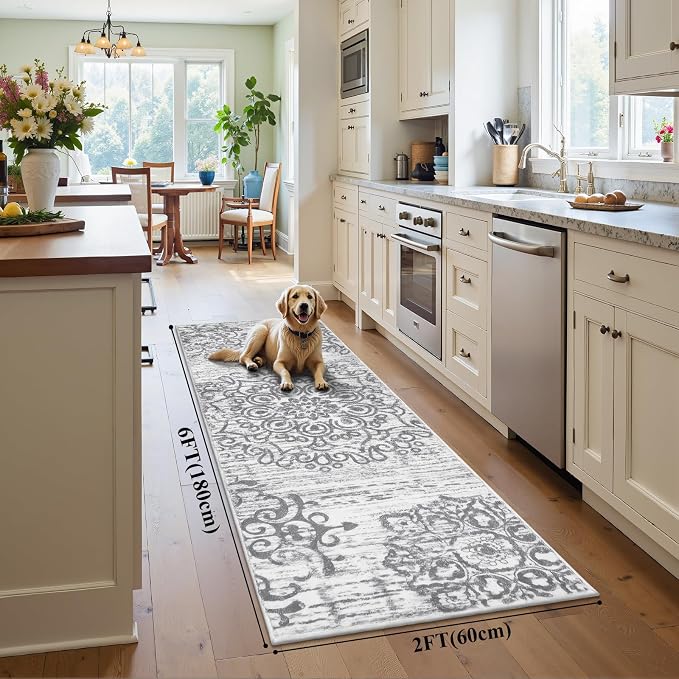 HEBE Hallway Runner Rug 2'x6', Washable Non Slip Kitchen Rug Runner | Soft Boho - Image 2