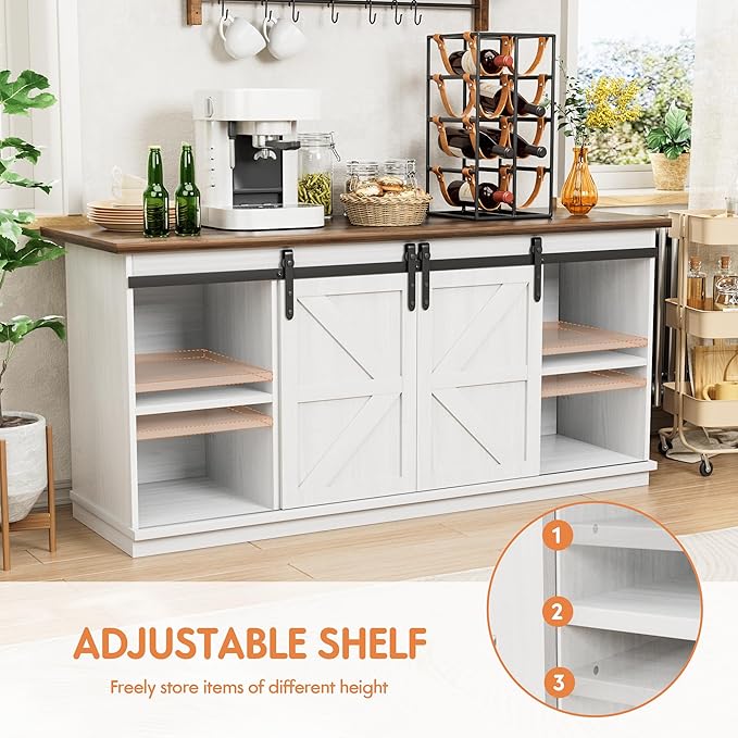 Shahoo Farmhouse Sideboard Buffet Cabinet, Coffee Bar Storage - Image 6