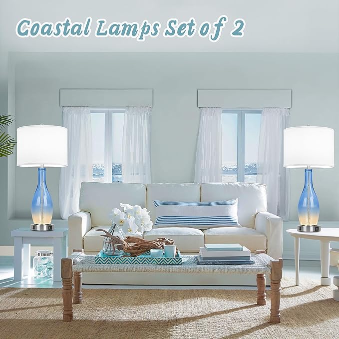 BesLowe 26in Tall Glass Table Lamps Set of 2 - Image 7