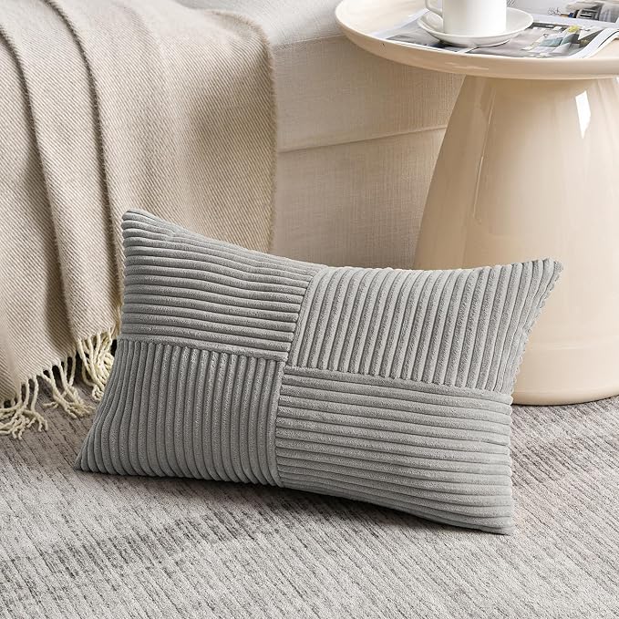 Fancy Homi 2 Packs Grey Lumbar Decorative Throw Pillow Covers 12x20 Inch - Image 2