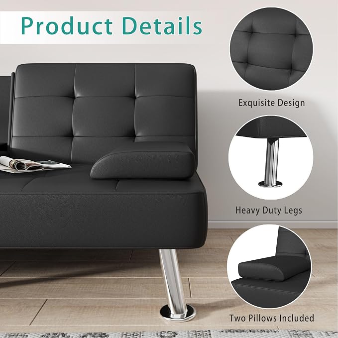 Flamaker Futon Sofa Bed Modern Folding Futon Set Convertible Recliner Lounge - Image 7
