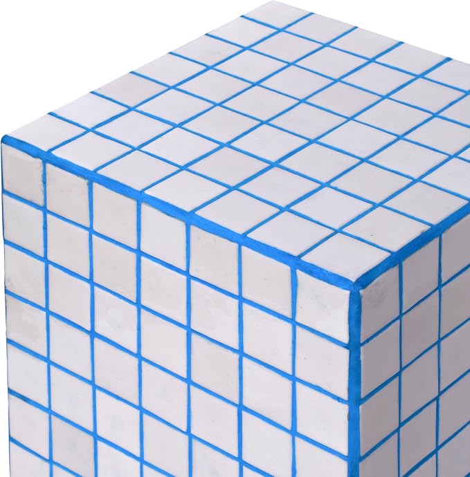 JONATHAN Y Callista White/Blue Modern Ceramic Tiled Cube Side Table, 18-Inch - Image 4