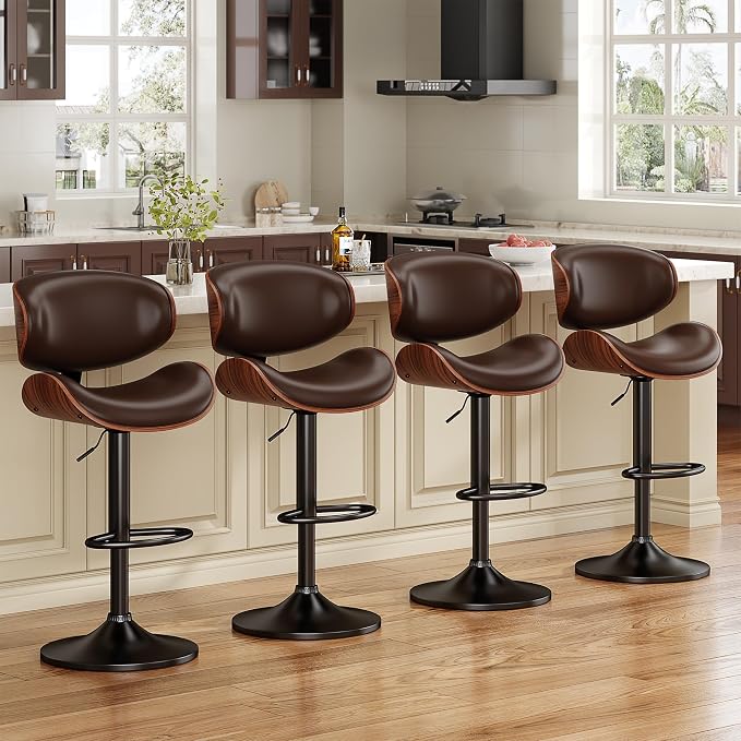 YaFiti Bar Stools Set of 3, Bentwood Adjustable Height Swivel Bar Stools - Image 3