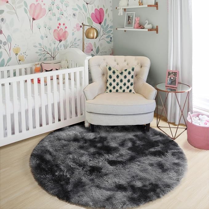 Amdrebio Tie-Dyed Dark Grey Circle Area Rug 5Ft - Image 8