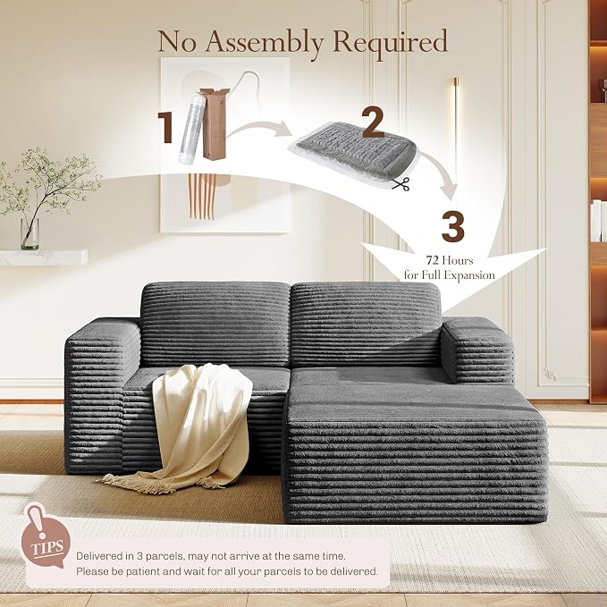 Vesgantti 80" Modular Sectional Sofa, Corduroy Cloud Couch - Image 4