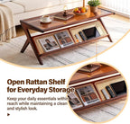 Tiita Rattan Coffee Table, Bamboo Accent Bedside Tables, Glass Nightstand Side - Image 7
