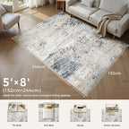DMOYEST Area Rug Living Room Rugs 5x8 Washable Abstract Beige Blue Carpet | - Image 2
