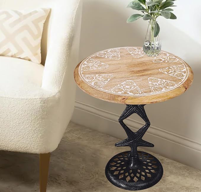 Side Tables-Hand Carved Vintage Boho Folding End Tables - Image 6