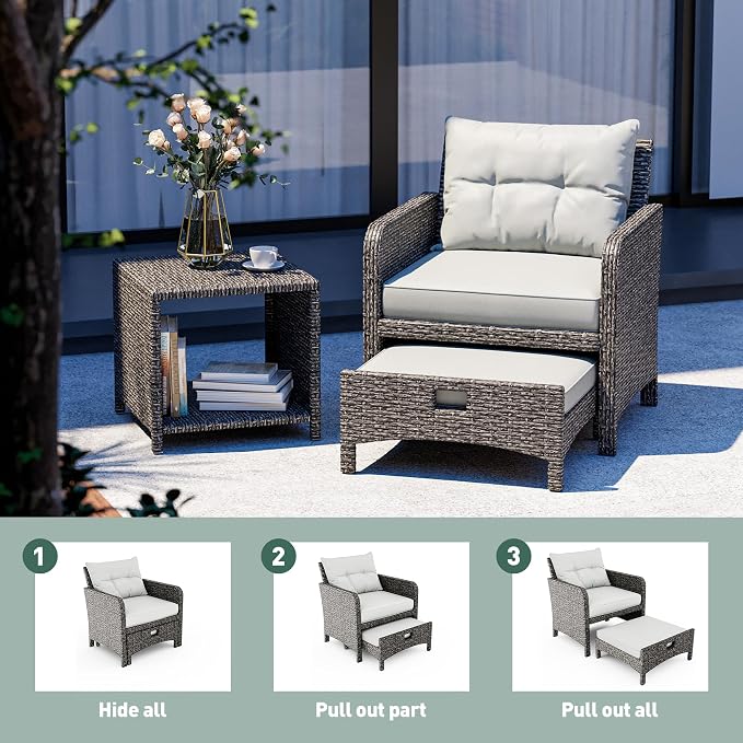 Pamapic Outdoor Furniture 5 Piece Patio Conversation Set, Wicker Rattan Patio - Image 6