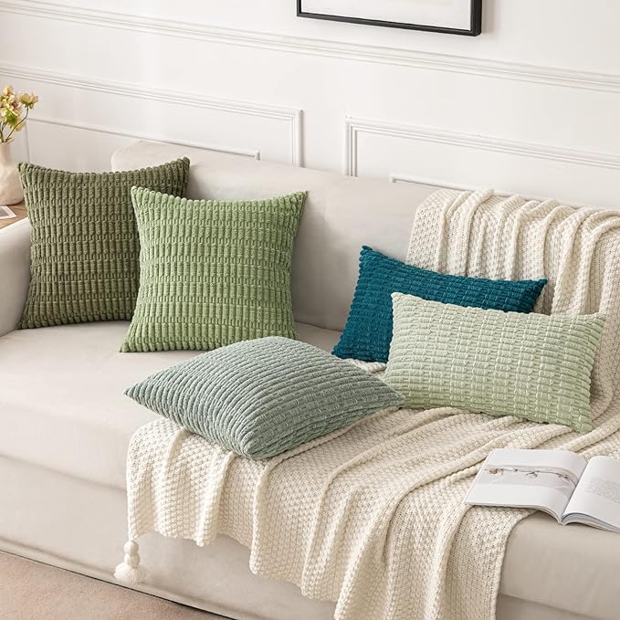 MIULEE Euro Sham Corduroy Decorative Throw Pillow Covers 24x24 Olive Green | - Image 5