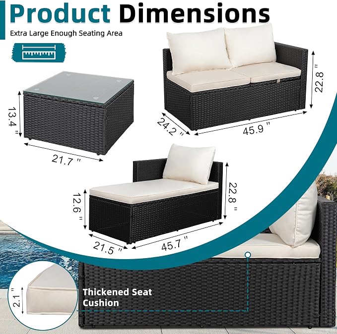 SUNLEI 3 Piece Patio Furniture Set, Outdoor PE Rattan Sectional Sofa Set - Image 2