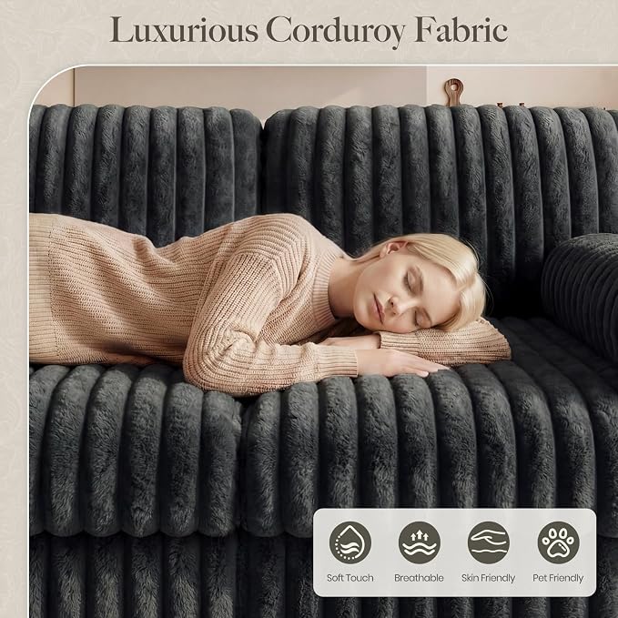 Belffin Plush Corduory Sectional Sleeper Sofa - Image 6