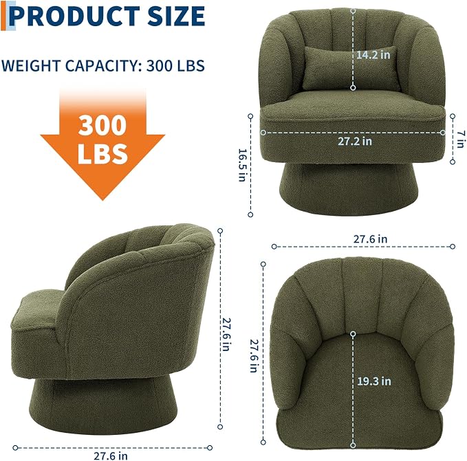 Garvee Ultra-Plush Swivel Accent Chair, 360° Barrel Lounge Chair - Image 2