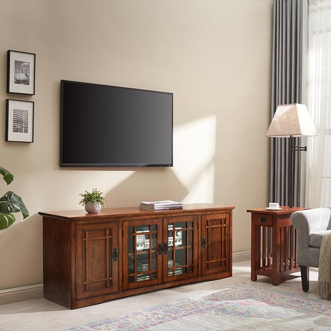 Leick Home 82360 Solid Wood Mission Oak Four Door TV Stand - Image 7