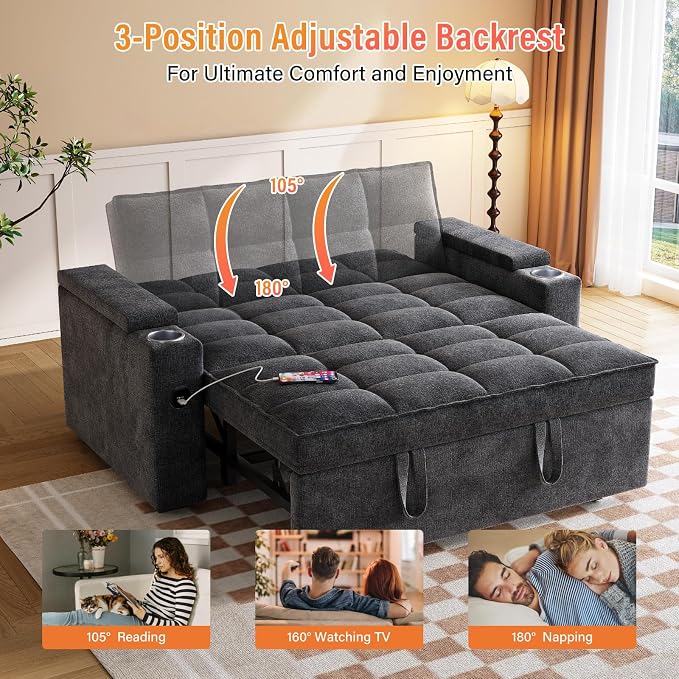 65" Chenille Convertible Sofa Bed - Image 4
