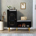 HLR Storage Bench with Glass Door&Shelf, Modern Entryway Shoe Cabinet Bench by HomeDeservesaRelaxLiving
