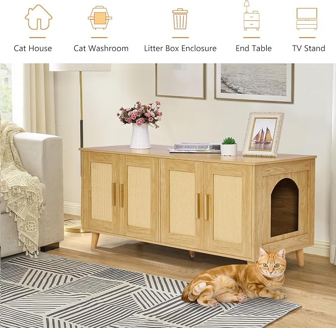 Homhedy Boho Cat Litter Box Enclosure - Image 7