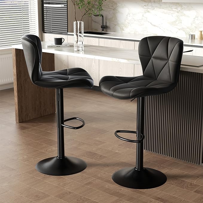 Nalupatio Modern Bar Stools Set of 2, Adjustable Faux Leather Upholstered - Image 6