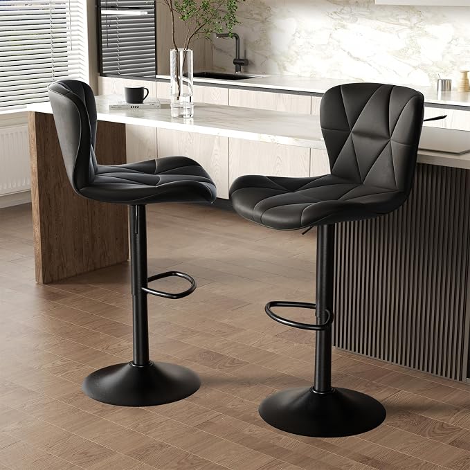 Nalupatio Modern Bar Stools Set of 3, Adjustable Faux Leather Upholstered - Image 6