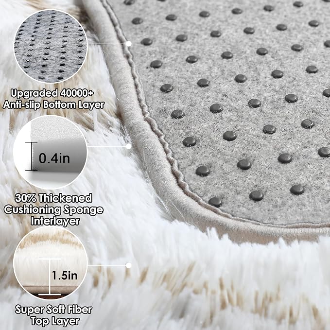 5x7 Area Rugs for Living Room Bedroom, Fluffy White and Beige Geometric Rug | - Image 3