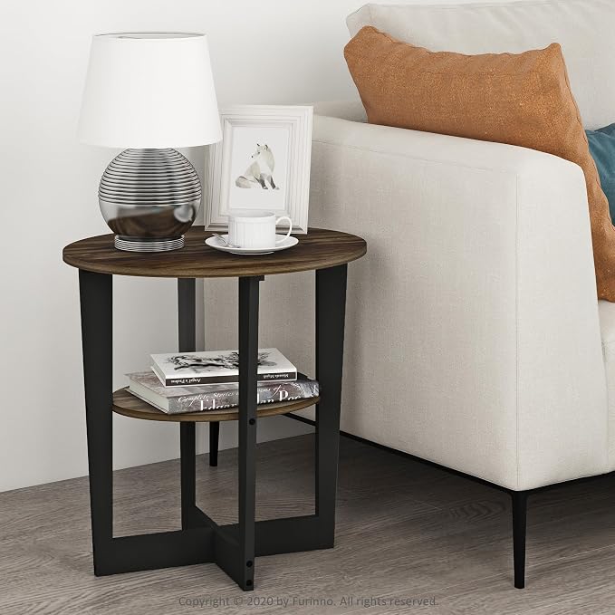 Furinno JAYA Side Table, 2-Tier Round Modern End Table - Image 2