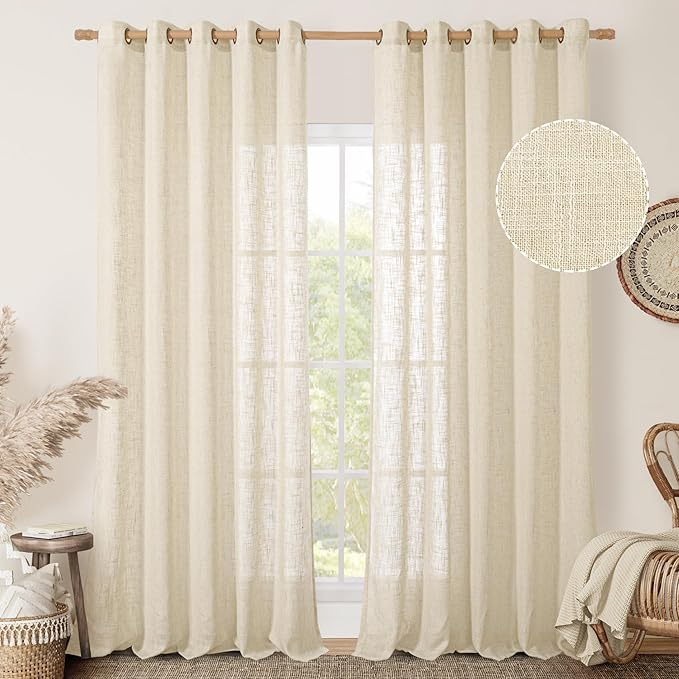 Linen Curtains 84 Inches Long for Living Room 2 Panels Set, Light Filtering by LAMIT