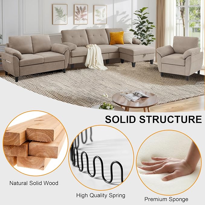 84" Convertible Sectional Sofa Set, 3 Seat L Shaped Couch - Image 3