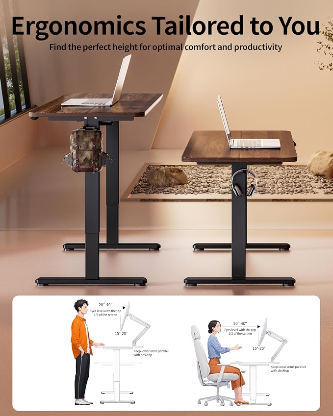 BIZUM Electric Standing Desk 63 x 24 Inch Computer Desk-Gaming Desk Dark Walnut - Image 4