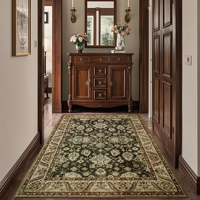 Area Rugs for Living Room, 6x9 Washable Area Rug for Bedroom, Retro Floral - Image 7