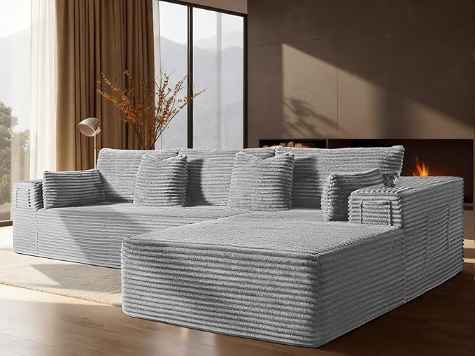 108" Oversized Cloud Sectional Couch, Comfort L Shaped Boneless Couch by VYUXWO
