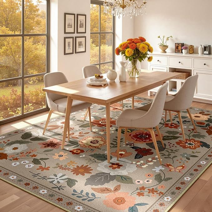 RELEANY Floral Washable 9x12 Area Rugs Brown/Brick | Flower Carpet Print Boho - Image 8
