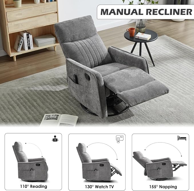 Trustyue Swivel Rocker Recliner Chair, 360° Swivel Recliner - Image 4